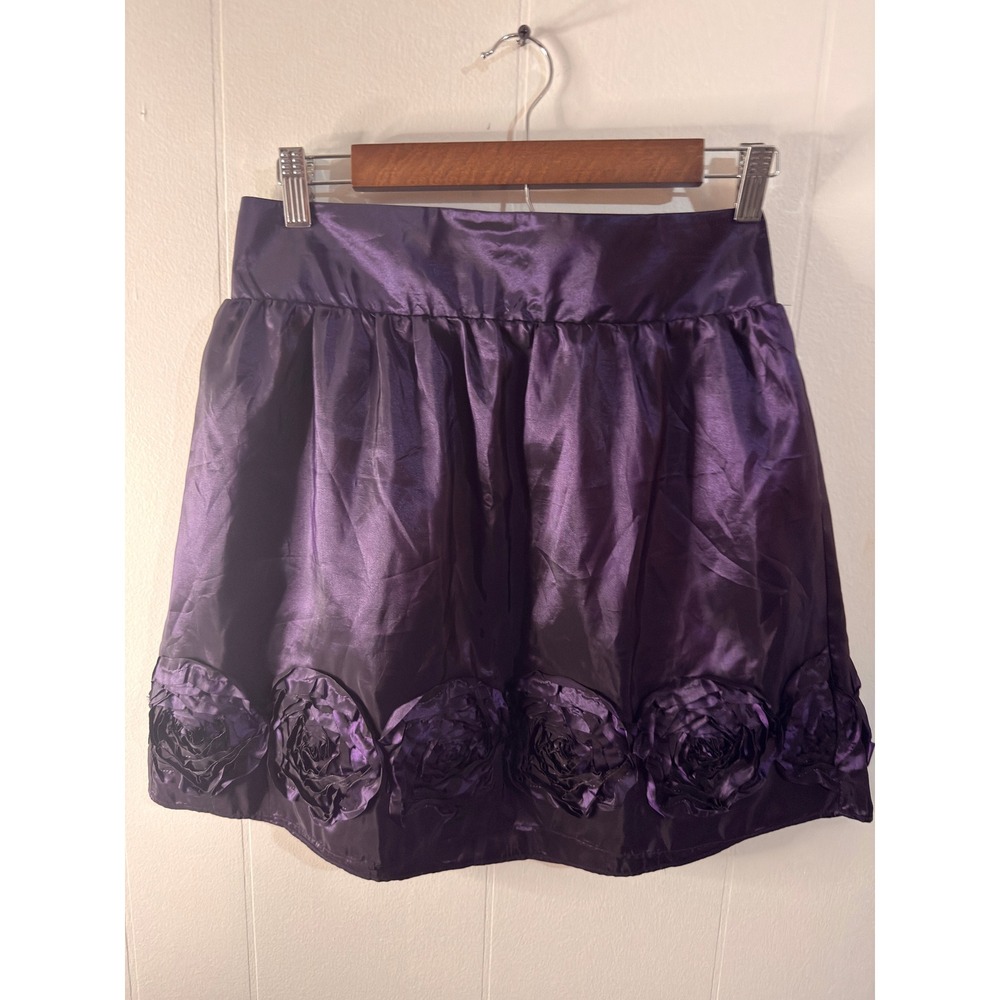 IZ Byer Satin Purple Rose Shimmering with Elastic Waist Mini Skirt Size M Goth
